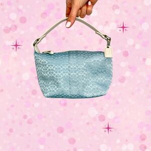 Rare Y2K Coach Soho Mini Hobo F40589 Blue Signature Jacquard White Leather